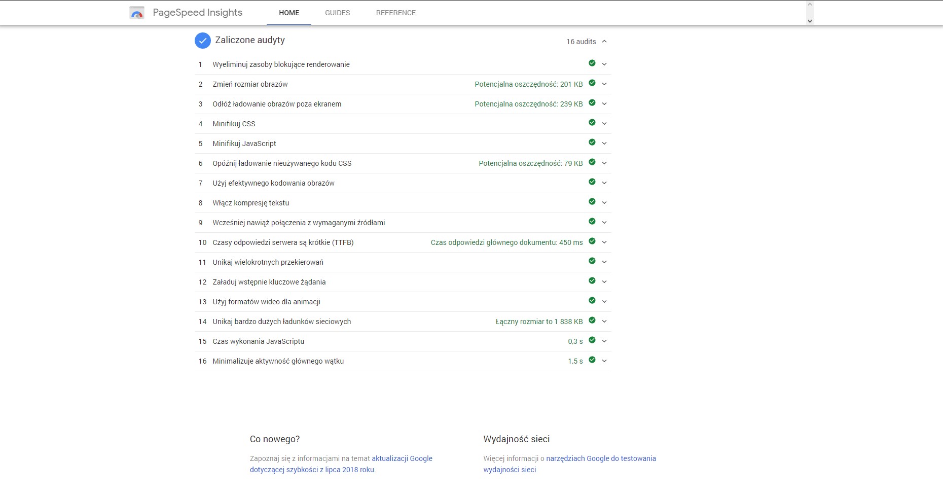 pagespeed zaliczone audyty 11 2018