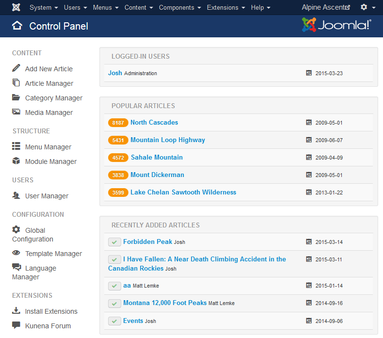 joomla panel