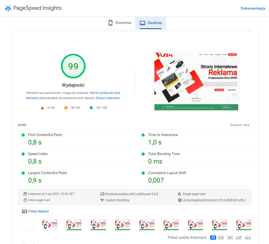 test szybkości strony internetowej w 2022