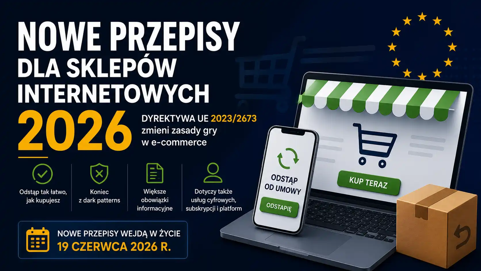 Nowe przepisy dla sklepów internetowych 2026. Dyrektywa UE 2023/2673 zmieni WooCommerce i PrestaShop 1 Nowe przepisy dla sklepów internetowych 2026 – przycisk odstąpienia od umowy w e-commerce